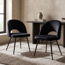 DURNESSLEY Boucle Fabric Dining Chairs - Set of 2 - Black