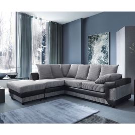 DYNO Jumbo Cord 5 Seater L Shaped - Left Hand Facing Corner Sofa - Grey and Black