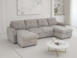 TAVERTON Fabric 4 Seater U Shaped Corner Sofa Bed - Beige