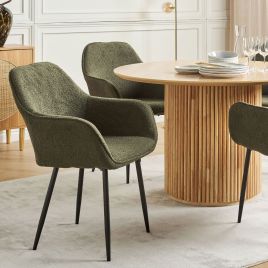 Set of 2 Boucle Dining Chairs Dark Green ALDEN
