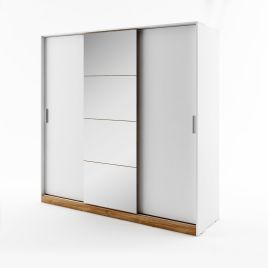 DENIRO 3 Door Mirrored Sliding Wardrobe White - 220cm