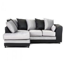 DALPORT Velvet 4 Seater L Shaped - Left Hand Facing Corner Sofa - Black with Light Grey