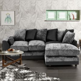 DYLAN Chenille Fabric 4 Seater L Shaped - Right Hand Facing Corner Sofa - Black and Grey