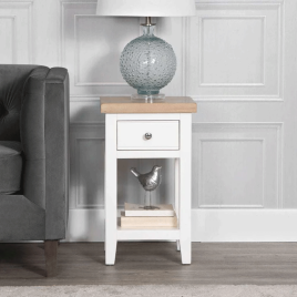 Quantum 1 Drawer Lamp Table with Oak Top - White