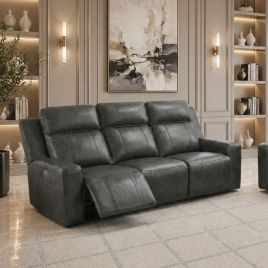 CALVIRO Leather 3 Seater Electric Recliner Sofa - Grey