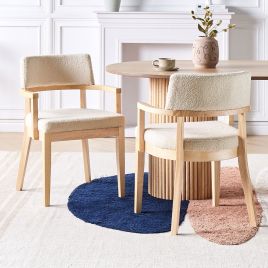 Set of 2 Dining Chairs DALBO Boucle Light Brown
