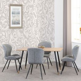 Hamilton Medium Dining Set with Quebec Chairs - Oak Effect Black Grey Faux Leather