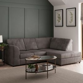 BLAKE Jumbo Cord 4 Seater L Shaped Fullback Corner Sofa - Mink, Right Hand Facing