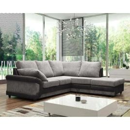 SWANSEA Jumbo Cord 5 Seater L Shaped - Right Hand Facing Corner Sofa - Black and Grey