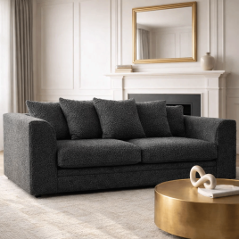 BELVANO Boucle Fabric 3 Seater Scatterback Sofa - Slate Grey