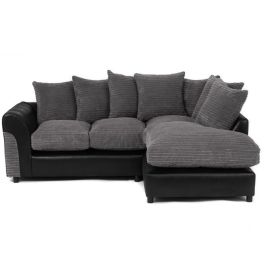 HARVEY Jumbo Cord 4 Seater L Shaped - Right Hand Facing Corner Sofa - Grey and Black