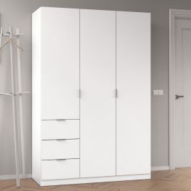 HARVEY 3 Door Wardrobe with 3 Drawers White - 135cm
