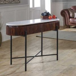 Hendry Metal Legs Mango Wood Console Table - White Marble Top