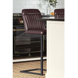 Retro Style Brown PU Leather Kitchen Island Bar Stools - Set of 2