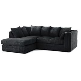 DANIEL Jumbo Cord 4 Seater L Shaped - Left Hand Facing Corner Sofa - Black