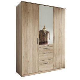 ACORN 3 Door Mirrored Wardrobe with 4 Drawers Oak - 135cm
