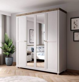 EPSOM 4 Door Mirrored Wardrobe White and Oak - 200cm