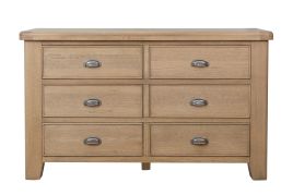 MERRICK Oak Finish Chest of Drawers - Large-sized, 6 Drawers, Double
