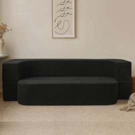 AMELIA Fabric 2 Seater Sofa Bed - Black