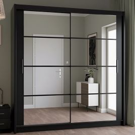 DEXTER 2 Door Mirrored Sliding Wardrobe Black - 203cm