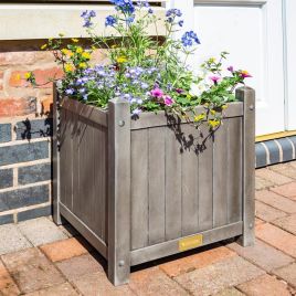 Square Design 50L Hardwood Planter - Pre Painted Grey Wash