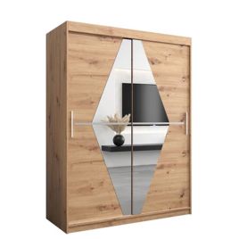 SPURDLE 2 Door Mirrored Sliding Wardrobe Medium Oak - 150cm