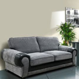 LORRAINE Jumbo Cord 3 Seater Fullback Sofa - Grey and Black