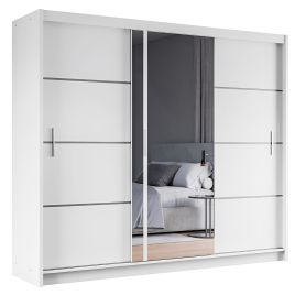BROADLAND 3 Door Mirrored Sliding Wardrobe with 2 Drawers White - 250cm