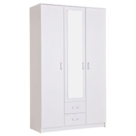 BURLEIGH 3 Door Mirrored Wardrobe with 2 Drawers White - 120cm