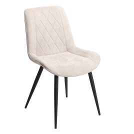 Black Solid Metal Frame Diamond Stitch Natural Fabric Dining Chair - Set of 2