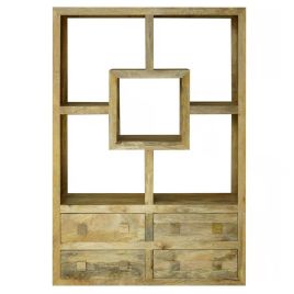 Dennis Solid Wood Straight 120cm Bookcase with 4 Drawers - Light Finish