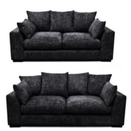 BRITTANY Chenille Fabric 3 Seater and 2 Seater Scatterback Sofa Set - Black