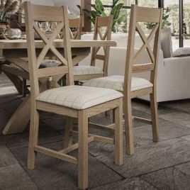 LOTARO Fabric Smoke Oak Dining Chair Set of 2 - Natural Check