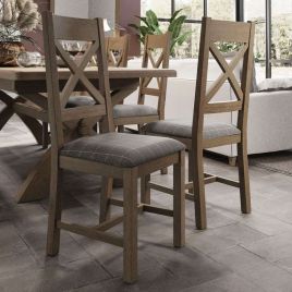 LOTARO Fabric Smoke Oak Dining Chair Set of 2 - Grey Check