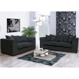 DOWEY Chenille Fabric 3 Seater and 2 Seater Scatterback Sofa Set - Black