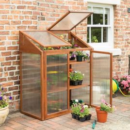 Hardwood Mini Greenhouse with Storage Unit Twin Walled Polycarbonate Glazing