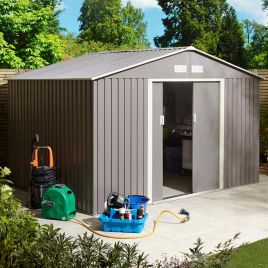 Tyson Sliding Door Metal 10x8 Apex Shed - Light Grey