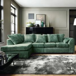 Corner Sofa - HENRY Crushed Chenille Fabric 5 Seater L-Shaped Sofa Left Hand Facing - Rifle Green