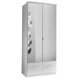 INAGU 2 Door Mirrored Wardrobe with 2 Drawers White - 90cm