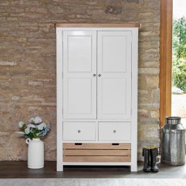 Chunky Oak Double Larder Kitchen Cabinet Unit - White
