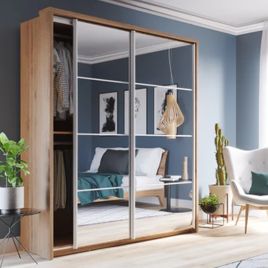 ARTU 2 Door Mirrored Sliding Wardrobe Oak - 180cm