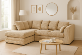 MONA Jumbo Cord 4 Seater L Shaped - Left Hand Facing Corner Sofa - Mink