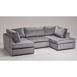 MORRISON Plus Velvet 5 Seater U Shaped Fullback Corner Sofa - Silver