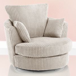 Desmond Jumbo Cord Upholstered Swivel Chair - Cream