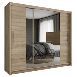 LUZERN 3 Door Mirrored Sliding Wardrobe with 2 Drawers Light Oak - 250cm