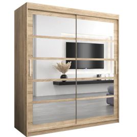 CALVIN 2 Door Mirrored Sliding Wardrobe Light Oak - 180cm