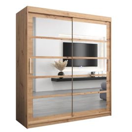CALVIN 2 Door Mirrored Sliding Wardrobe Medium Oak - 180cm