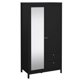 MEMPHIS 2 Door Mirrored Wardrobe with 2 Drawers Matt Black - 102.3cm