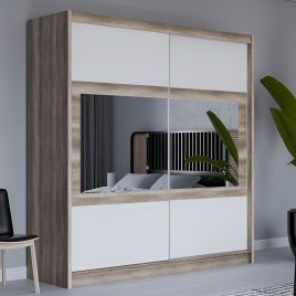WINDSOR 2 Door Mirrored Sliding Wardrobe Oak and White - 203cm