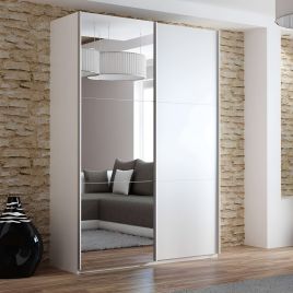 BORIS 2 Door Mirrored Sliding Wardrobe White - 151cm
